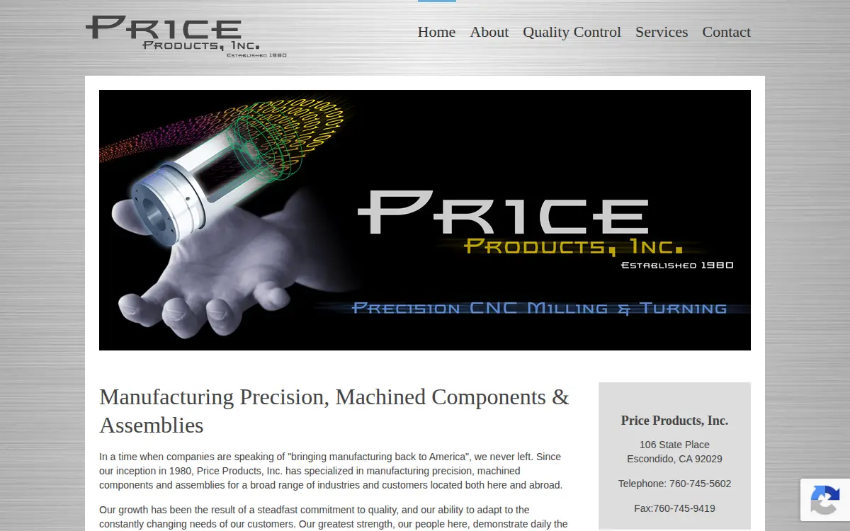 Homepage of Price Products, Incorporated