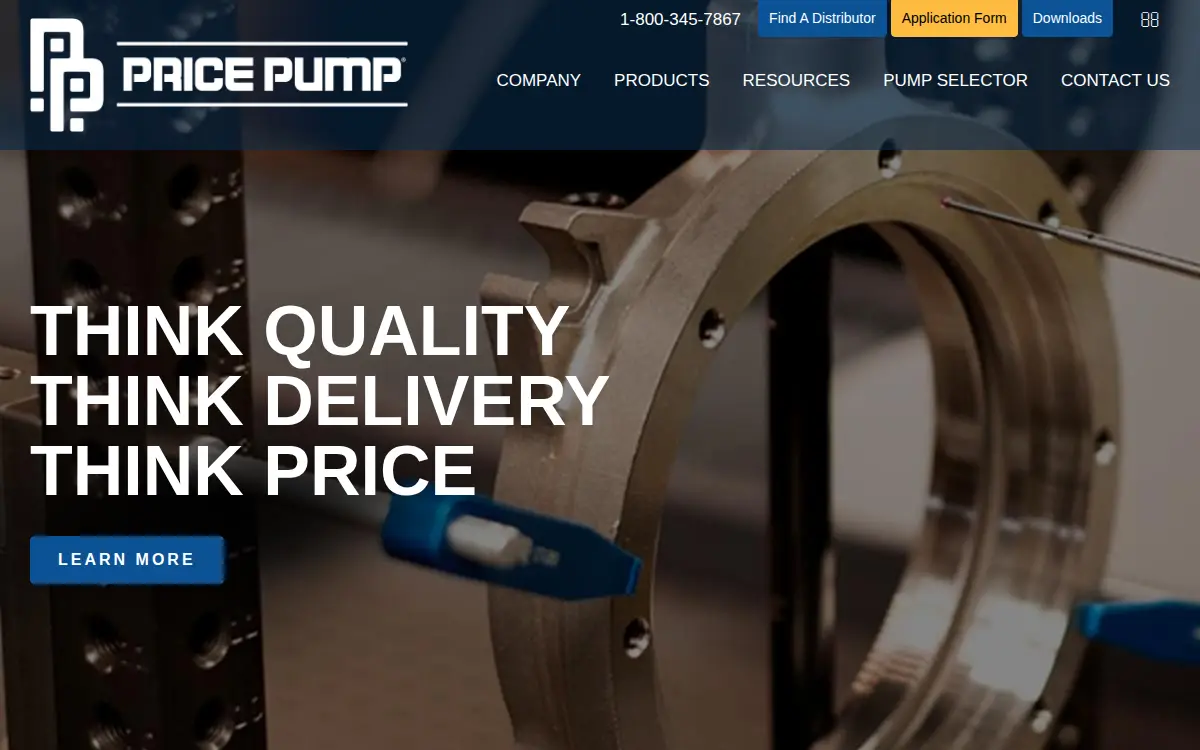 Homepage of Price Pump Manufacturing Company