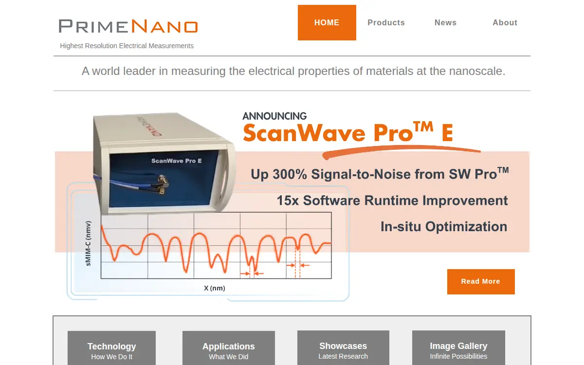 Homepage of Primenano, INC.