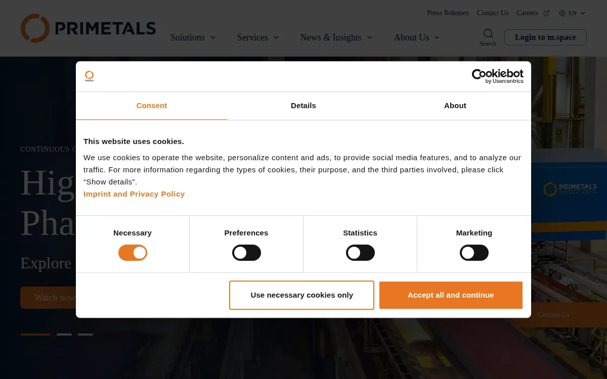 Homepage of Primetals Technologies USA LLC