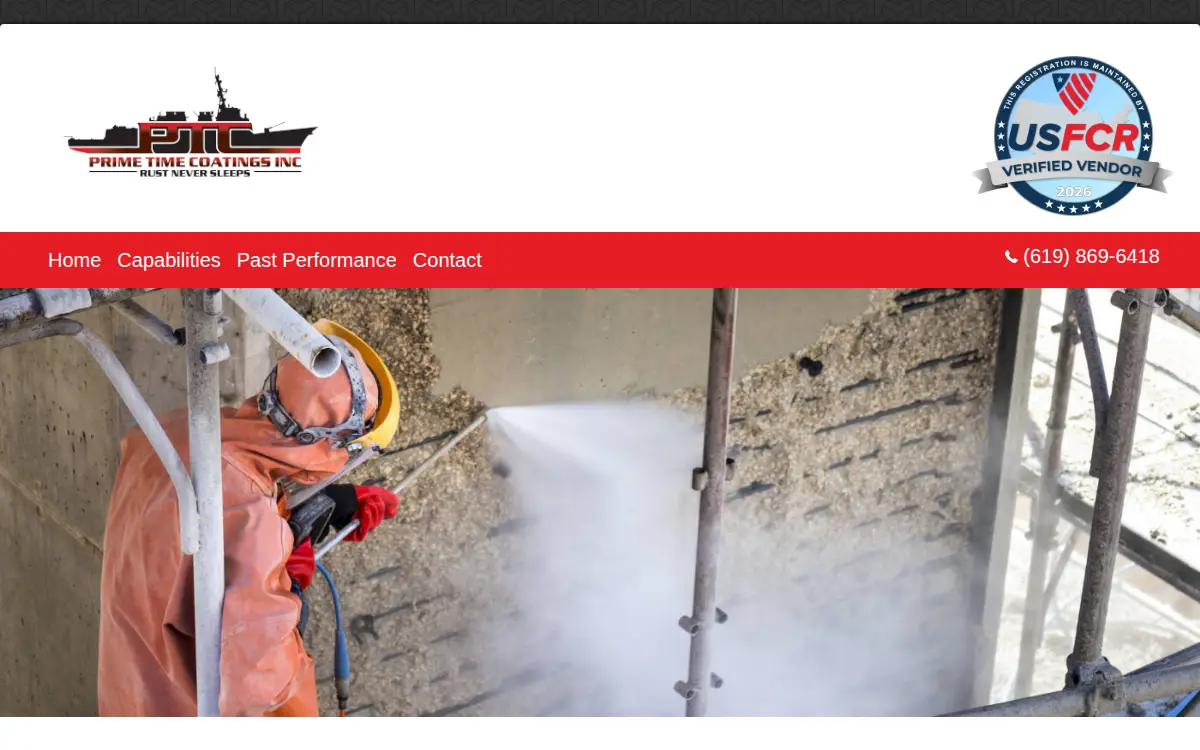 Homepage of Prime Time Coatings, INC