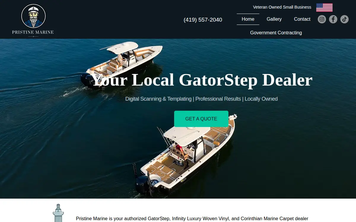 Homepage of Pristine Marine, LLC