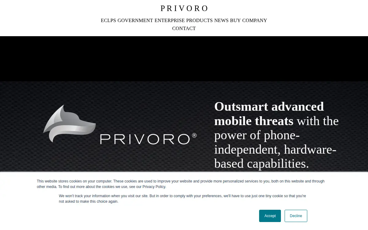 Homepage of Privoro Government Solutions, LLC