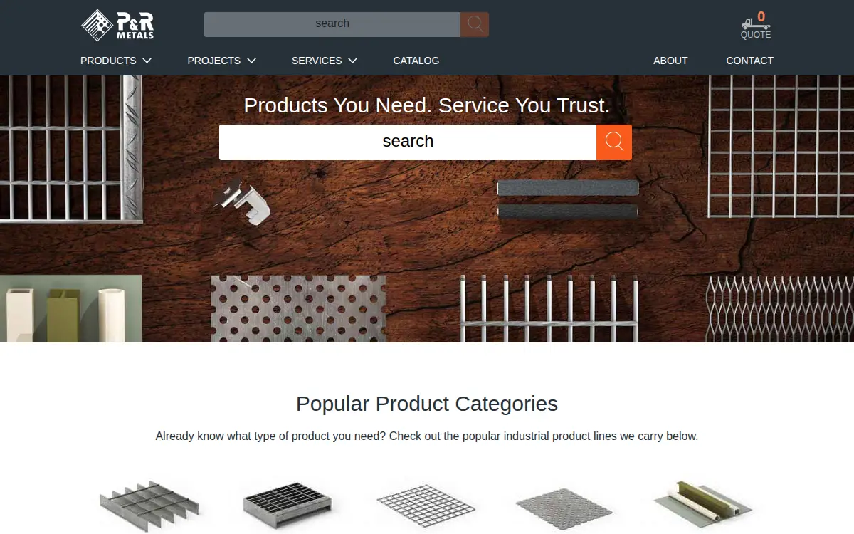 Homepage of P & R Metals INC