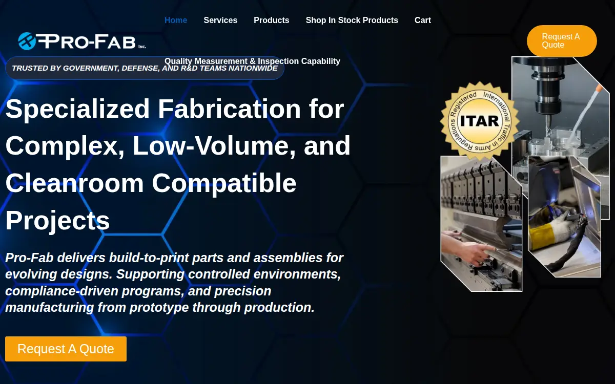 Homepage of Pro-fab, INC.