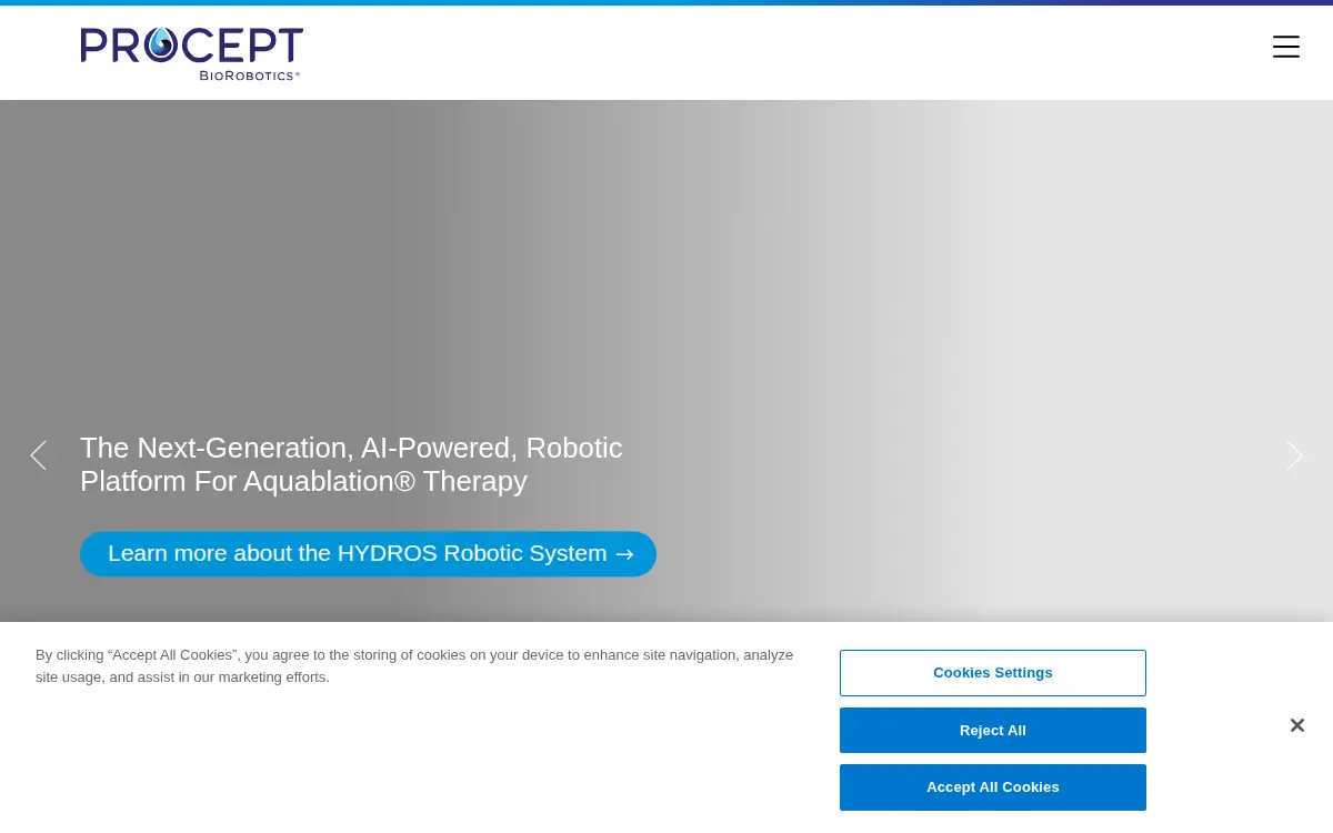 Homepage of Procept Biorobotics Corporation