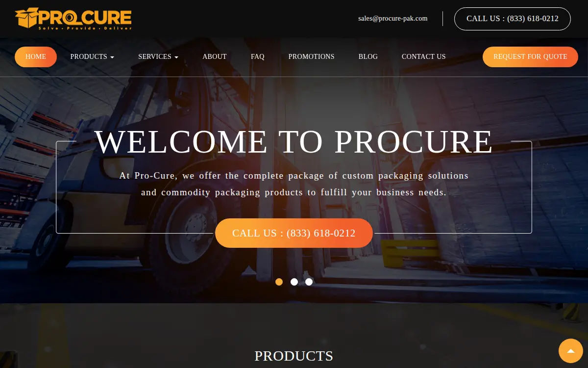 Homepage of Pro-cure