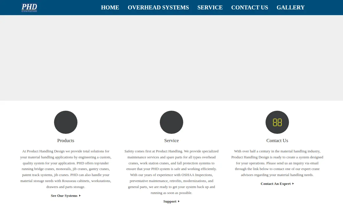 Homepage of Product Handling Design INC