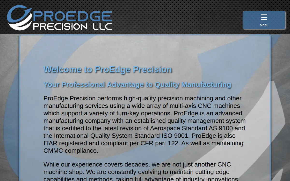 Homepage of Proedge Precision, LLC