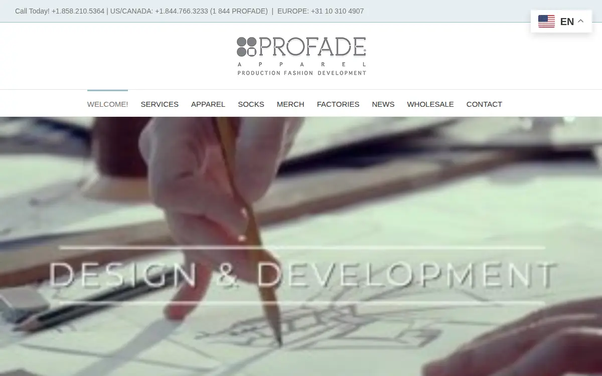 Homepage of Profade Apparel LLC