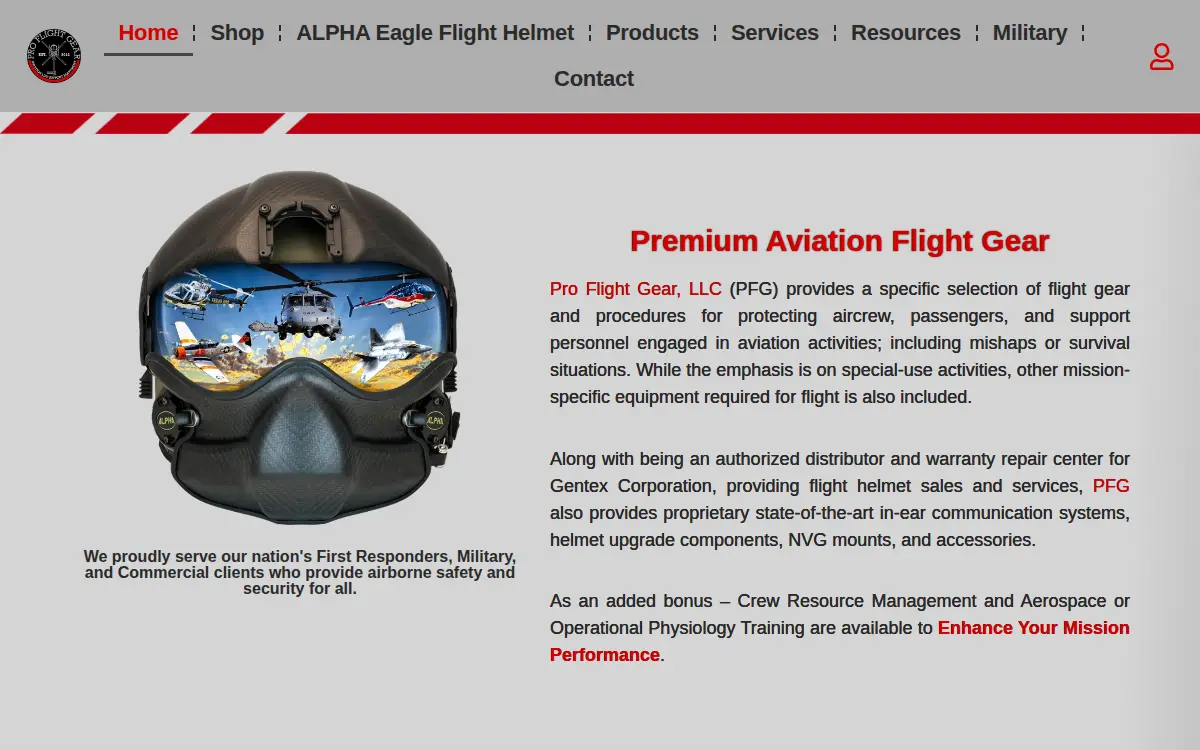 Homepage of Pro Flight Gear LLC