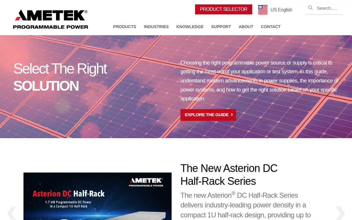 Homepage of Ametek Programmable Power, INC.