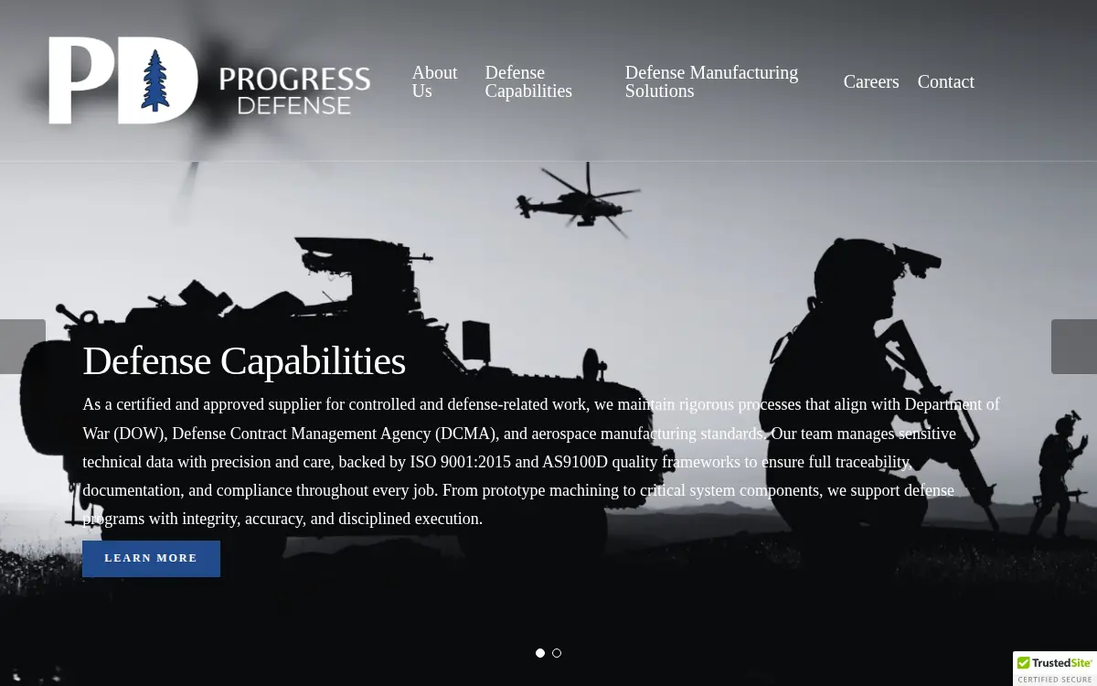 Homepage of Progress Defense Corporation