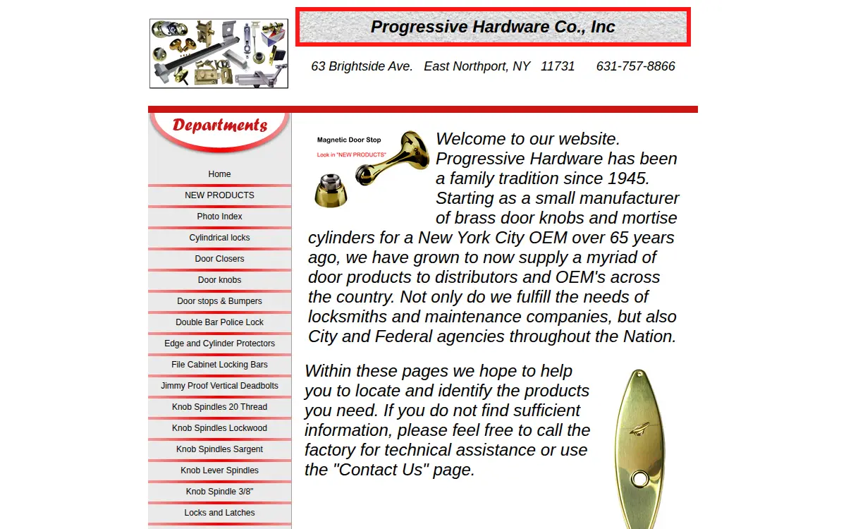 Homepage of Progressive Hardware Co., INC.