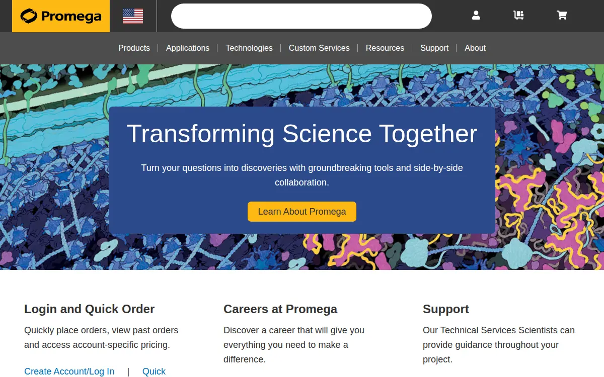 Homepage of Promega Corporation
