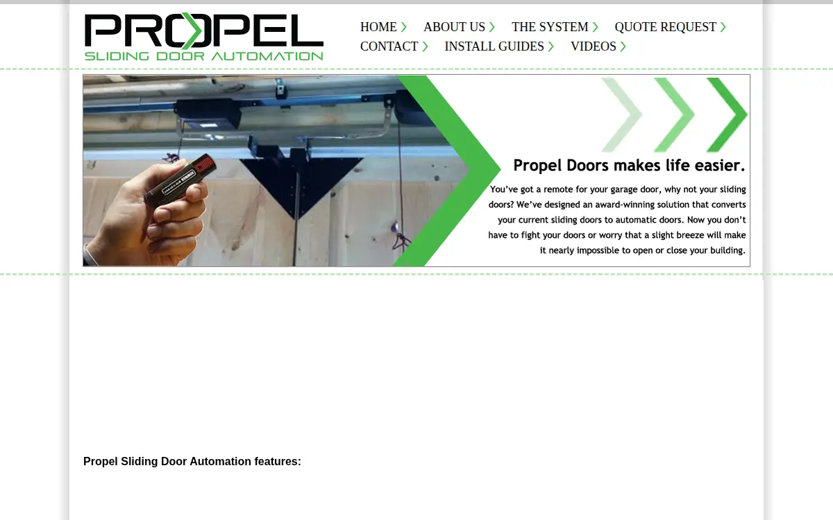 Homepage of Propel Doors LLC