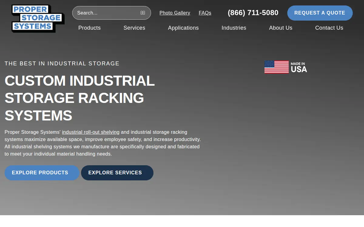 Homepage of Proper Storage Systems LLC