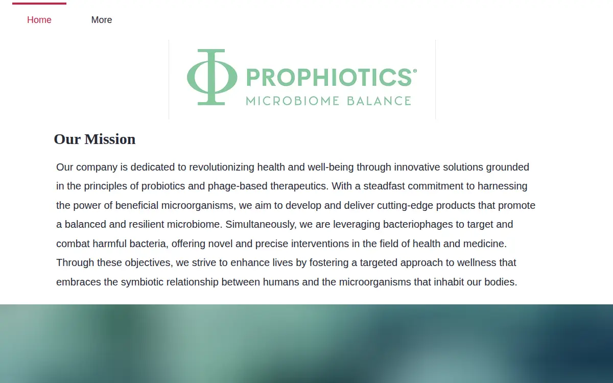 Homepage of Prophiotics, LLC