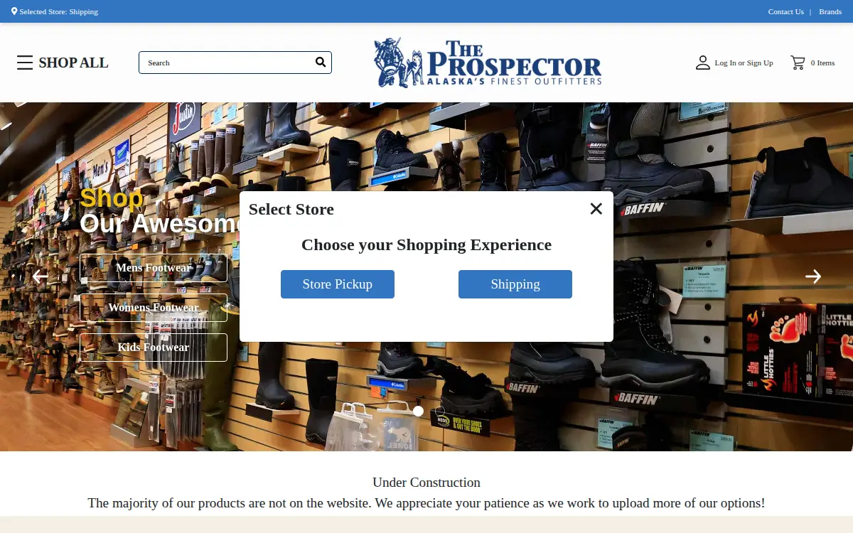 Homepage of Prospector Outfitters, INC
