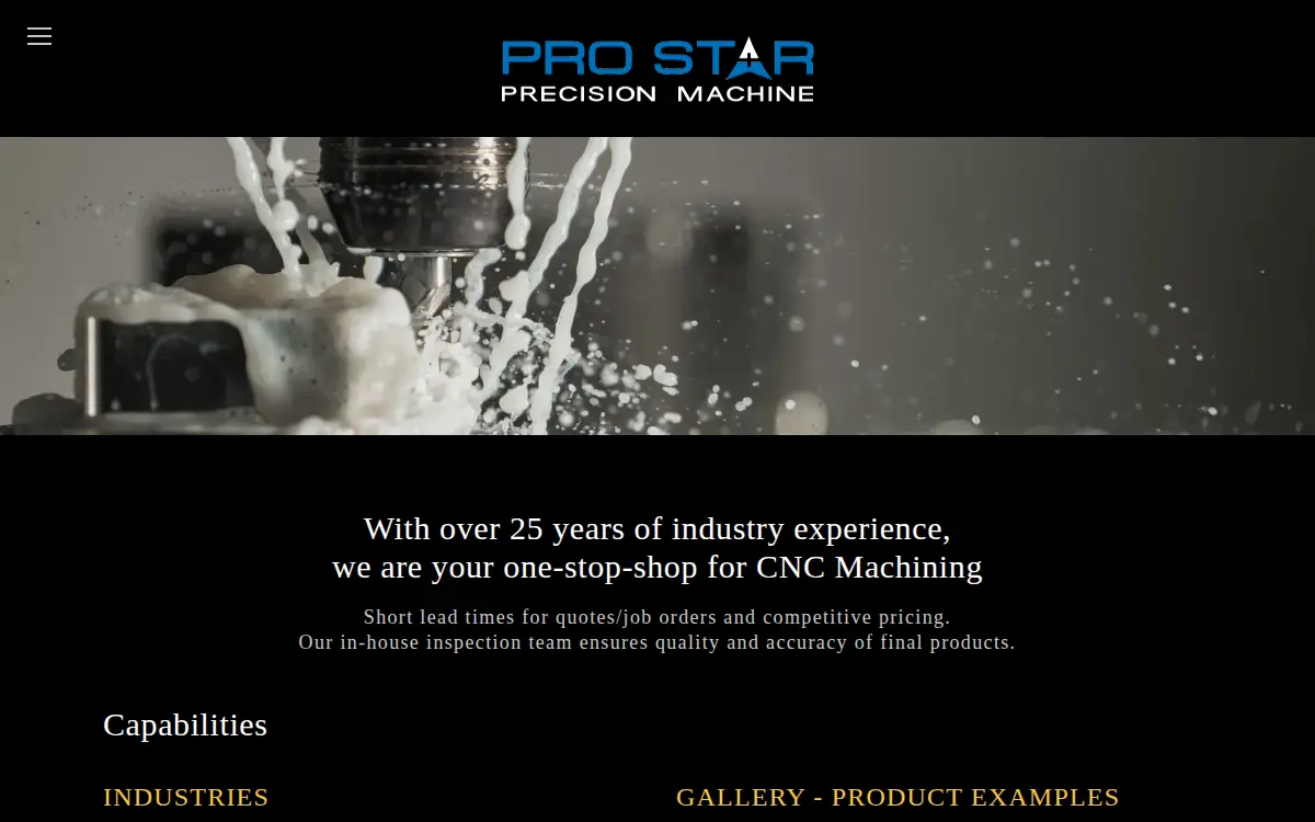 Homepage of Pro Star Precision Machining, LLC