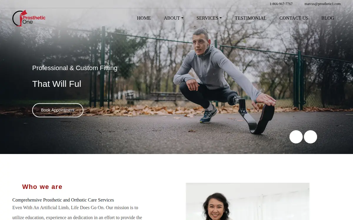 Homepage of Prosthetic One INC