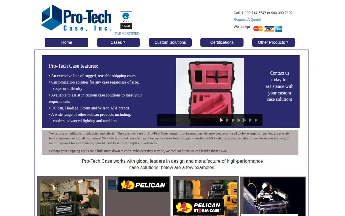 Homepage of Pro-tech Case, INC.