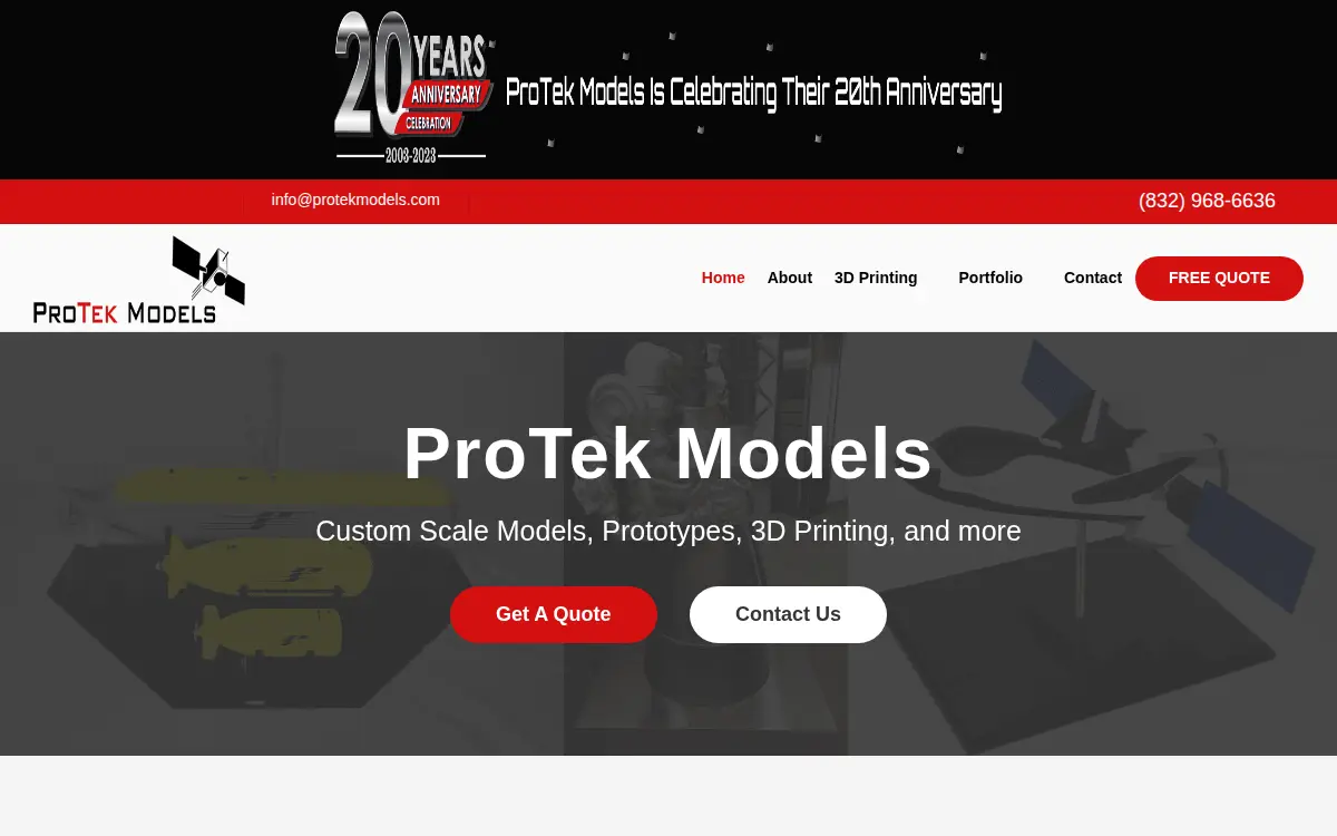 Homepage of Protek Models LLC