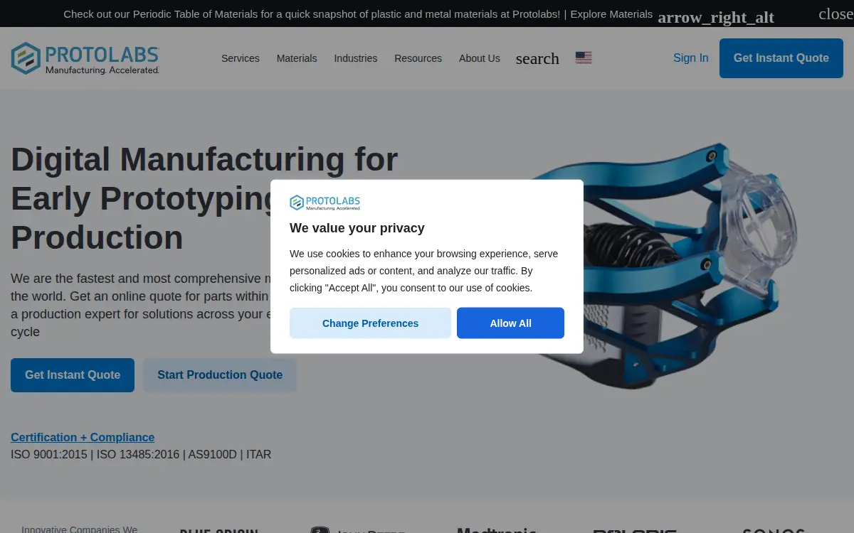 Homepage of Proto Labs, INC.