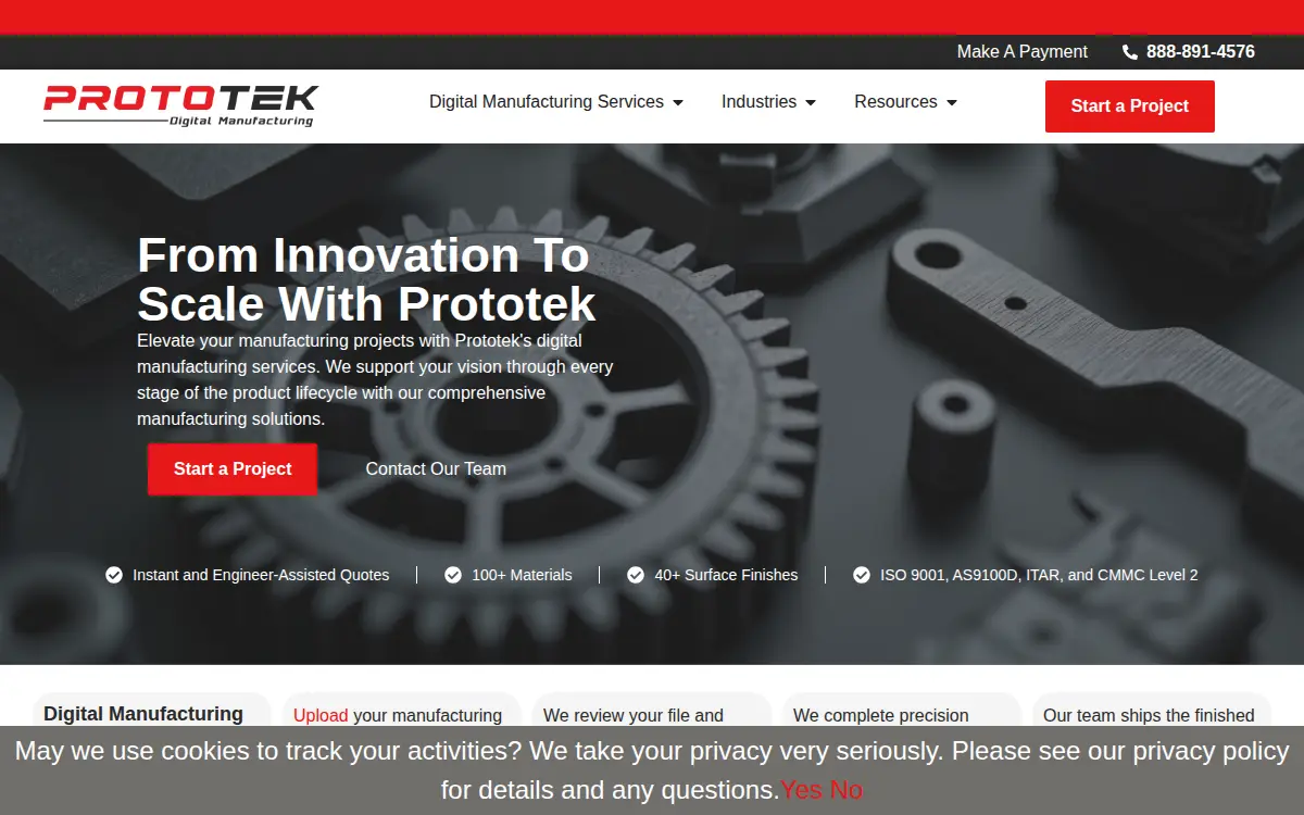 Homepage of Prototek Digital Manufacturing (madison) LLC