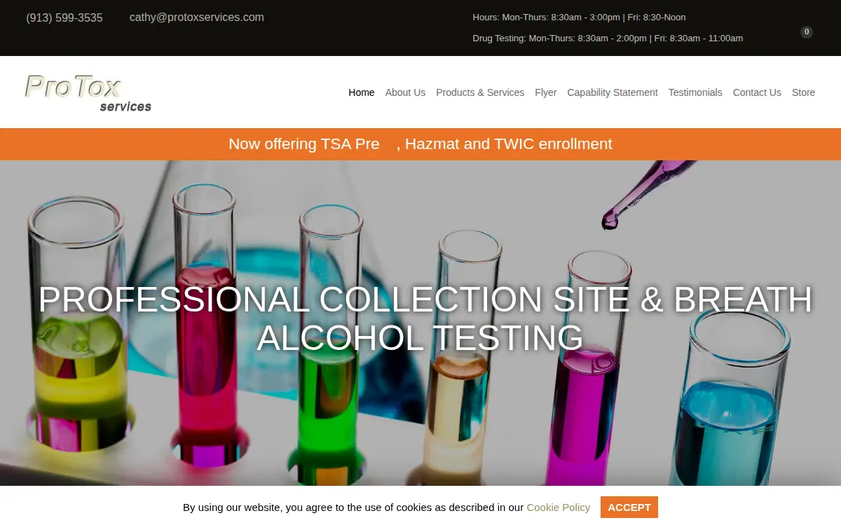 Homepage of Professional Toxicology Services INC
