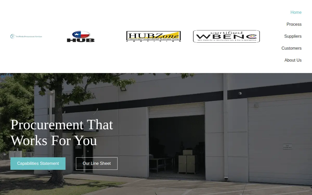 Homepage of Proworks Procurement Services LLC
