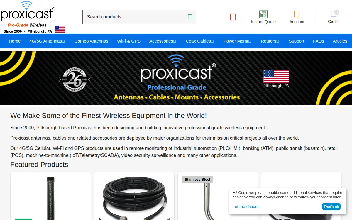 Homepage of Proxicast LLC