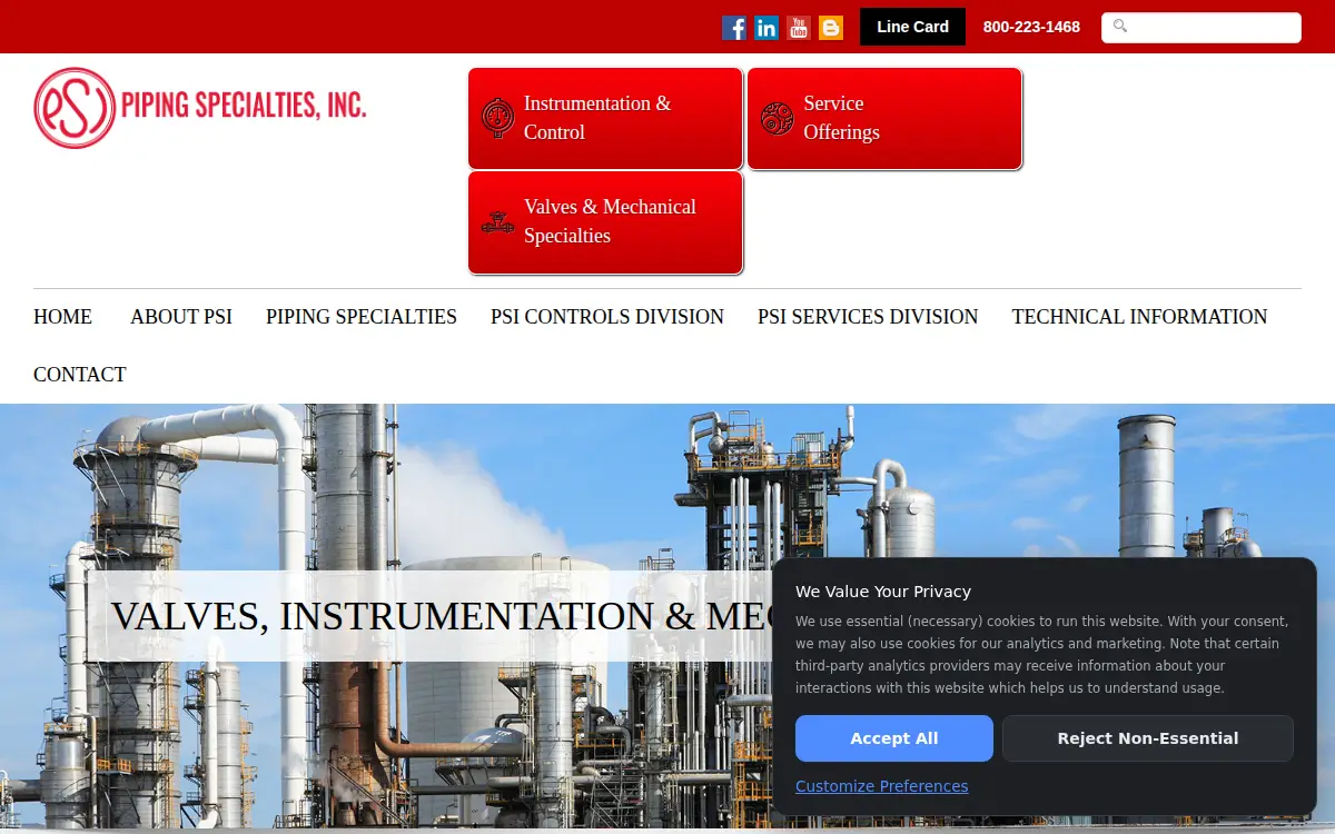Homepage of Piping Specialties, INC.
