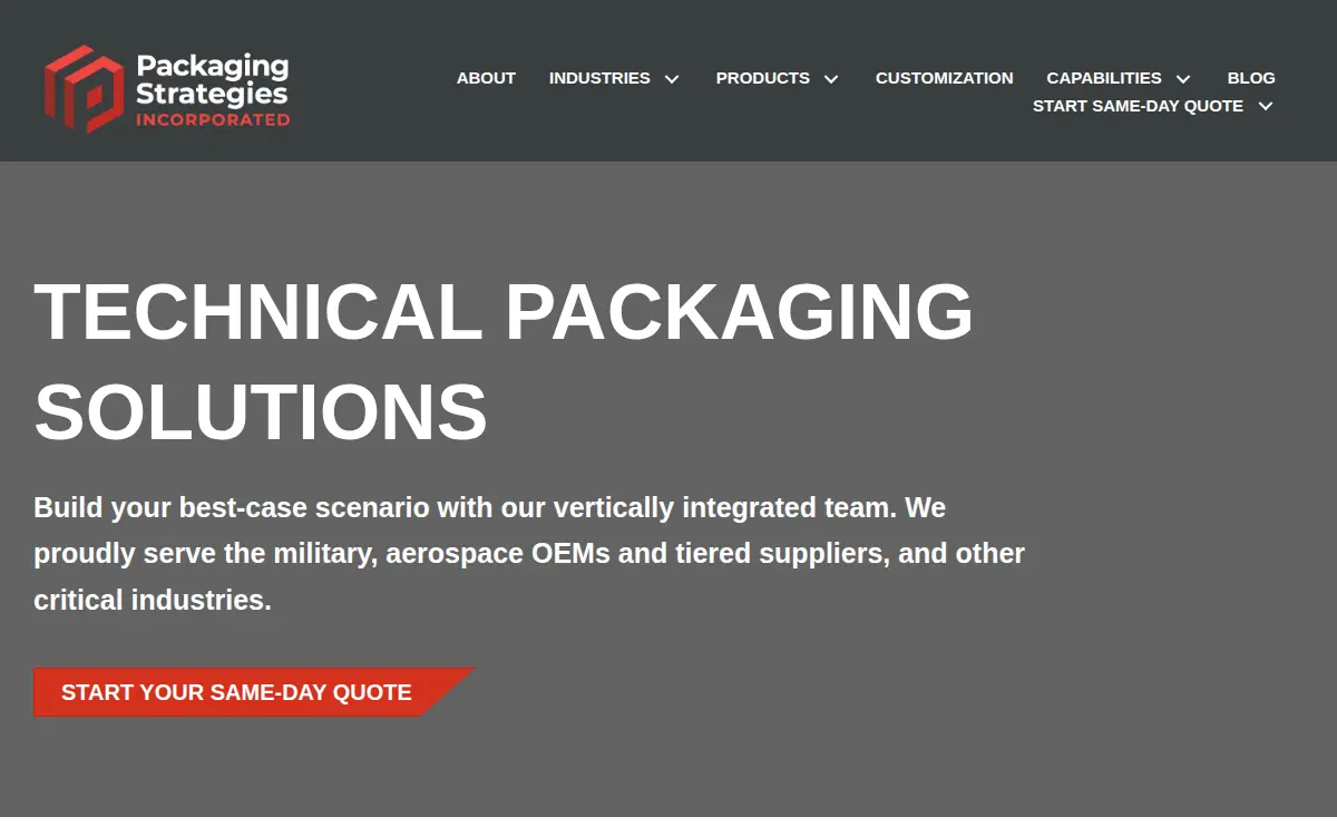 Homepage of Packaging Strategies Incorporated