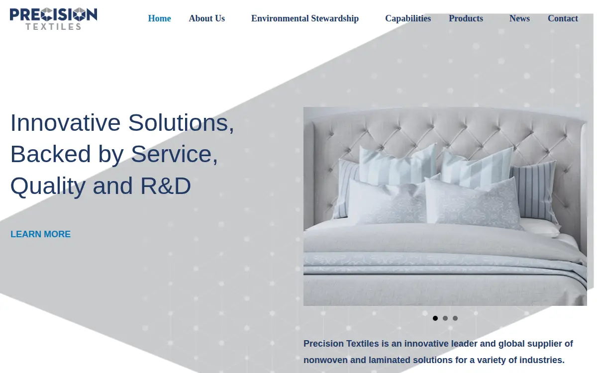 Homepage of Precision Textiles LLC
