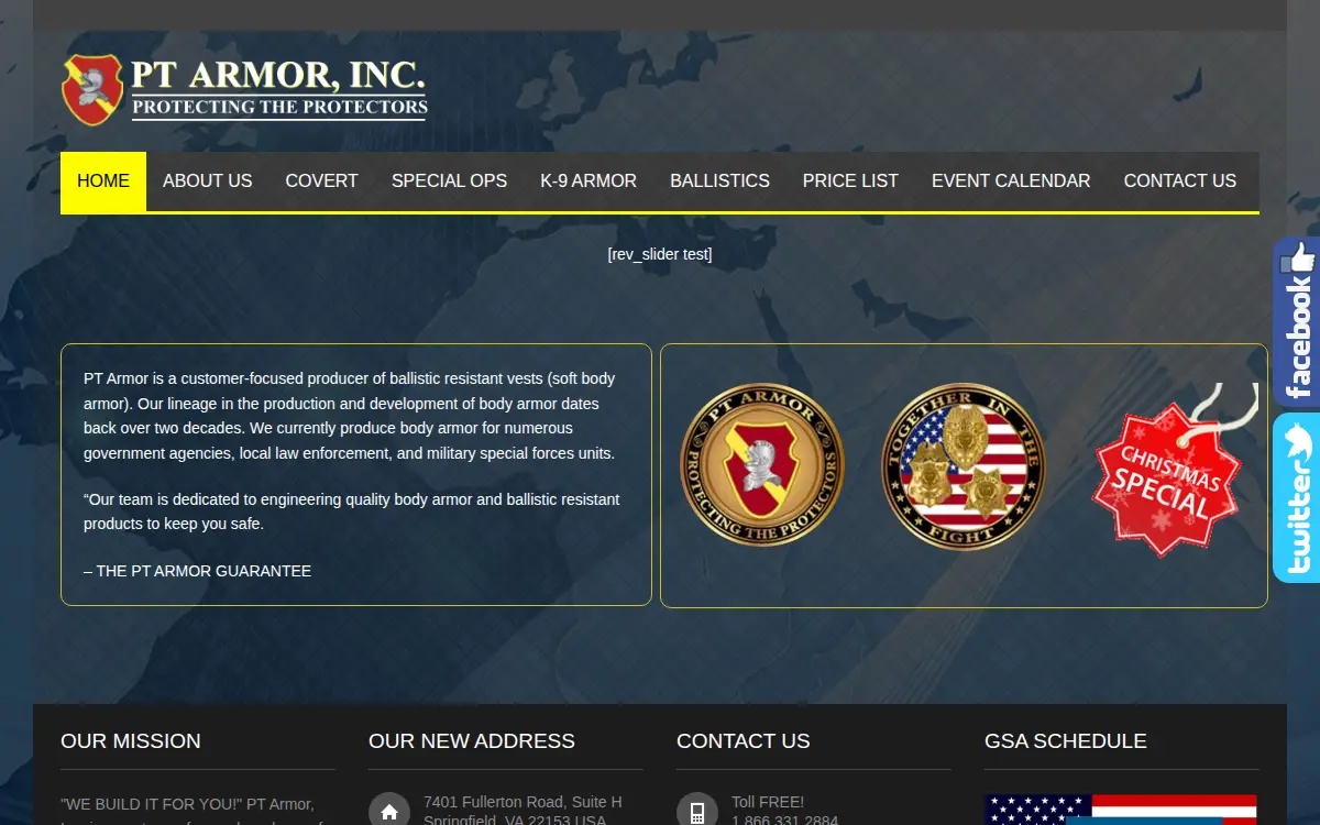 Homepage of P.t. Armor, INC.