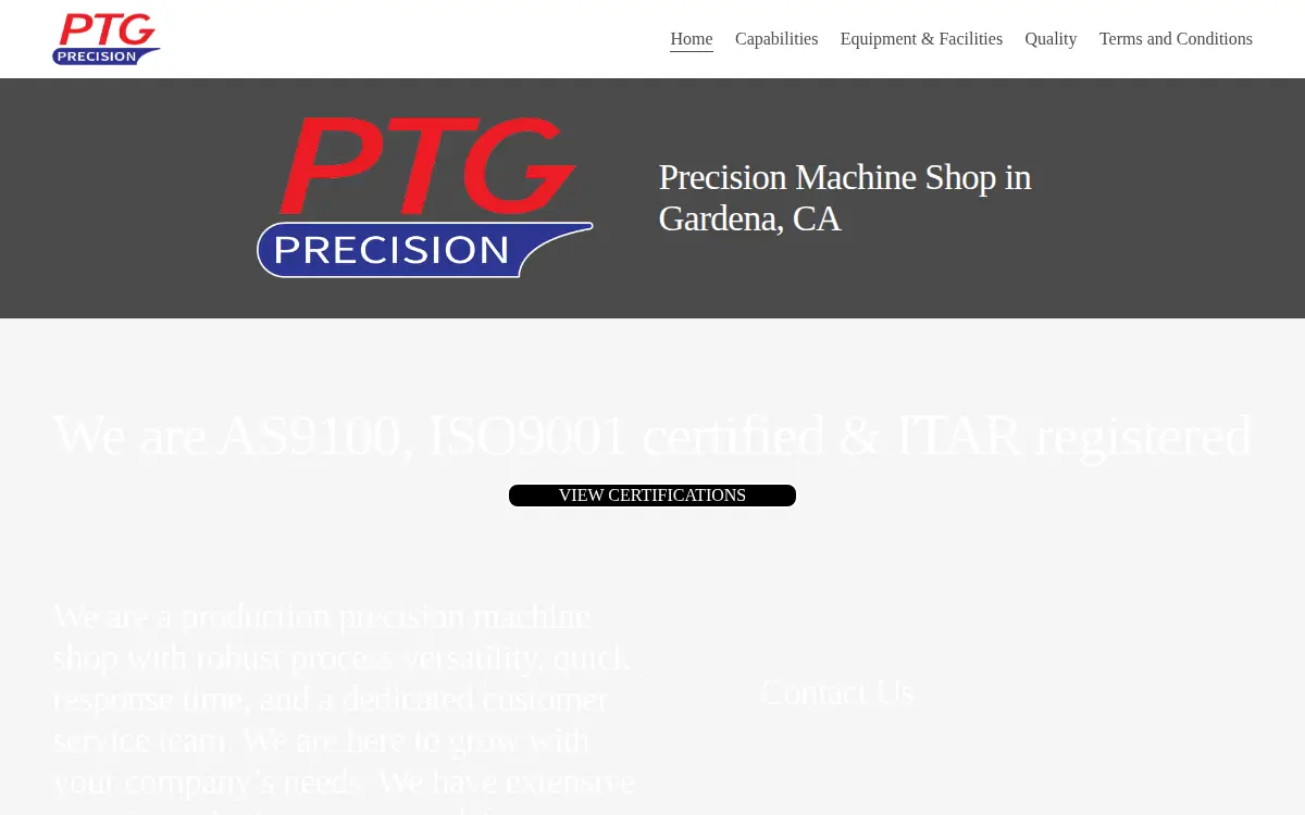Homepage of Ptg Precision LLC