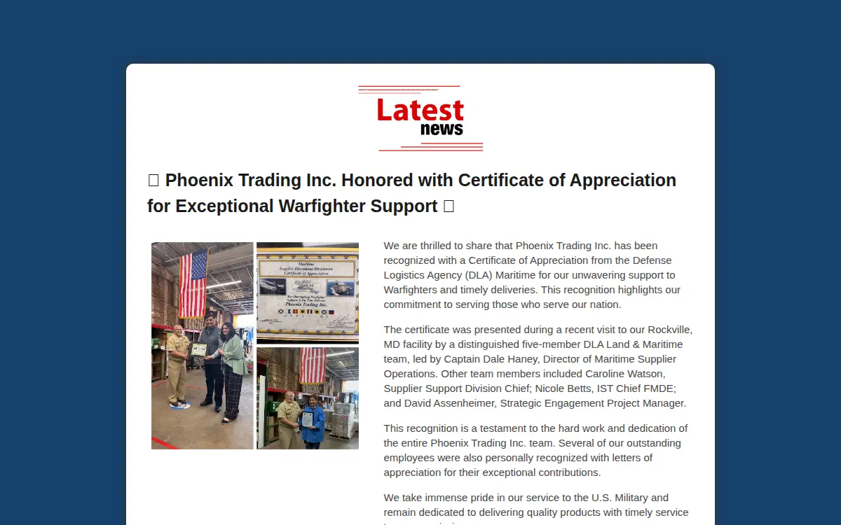 Homepage of Phoenix Trading INC.