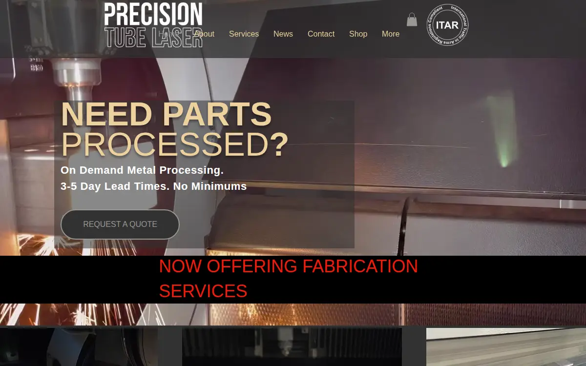 Homepage of Precision Tube Laser L.l.c.