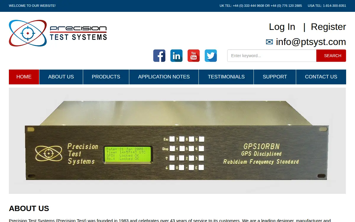 Homepage of Precision Test Systems L.l.c