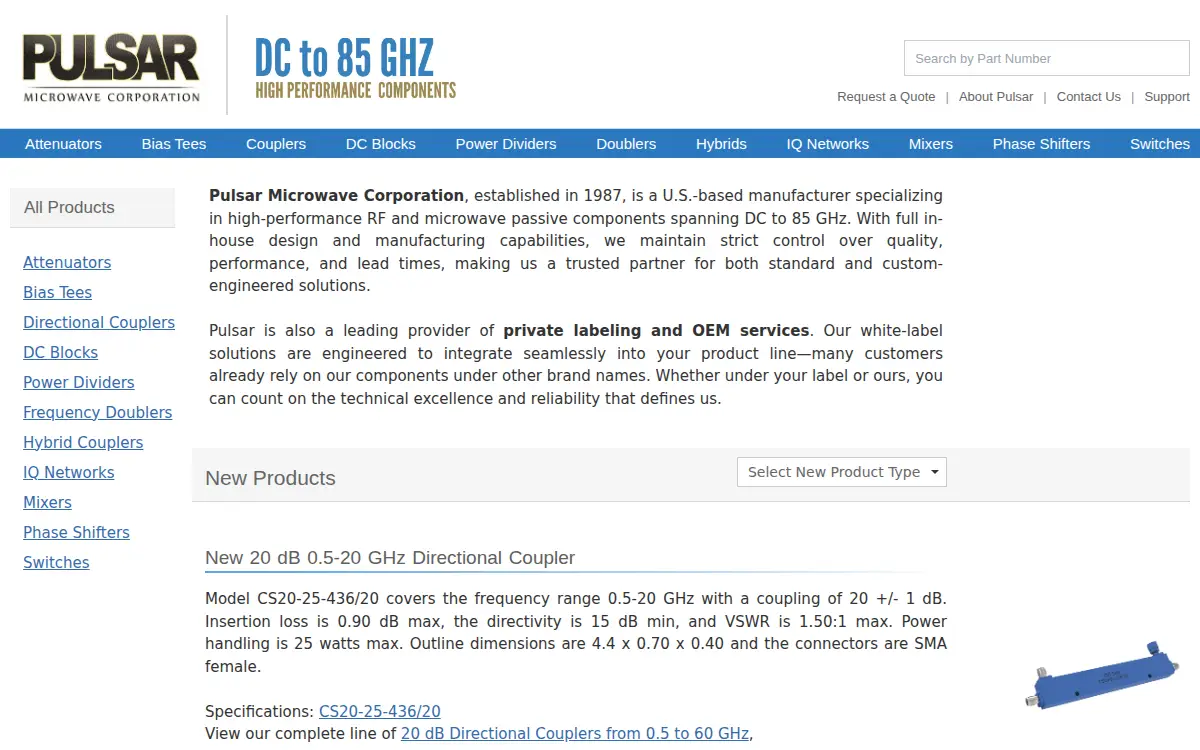 Homepage of Pulsar Microwave CORP