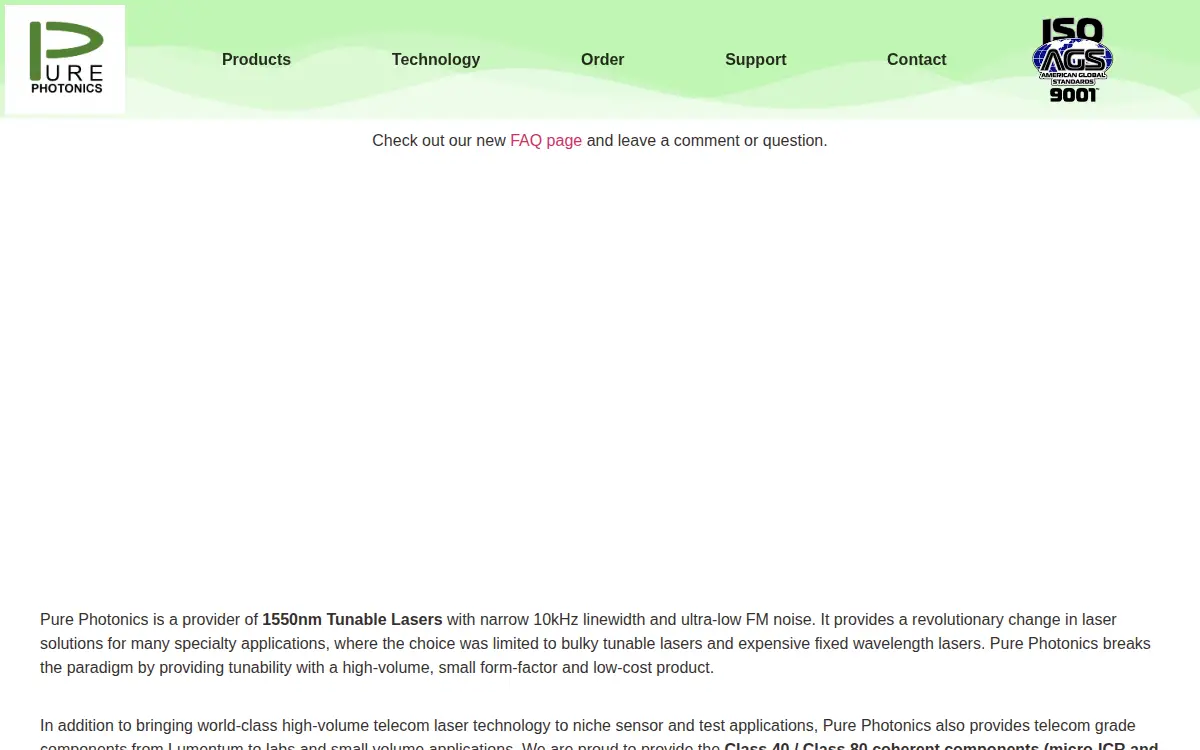 Homepage of Pure Photonics LLC