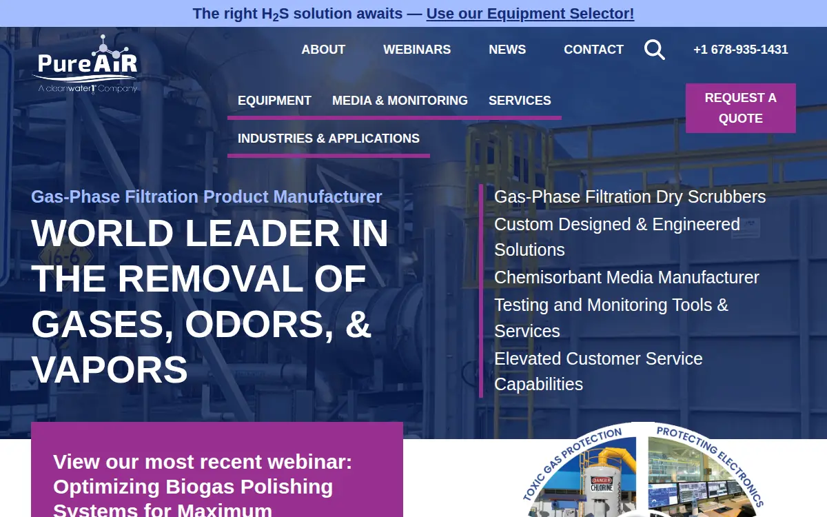 Homepage of Pure Air Filtration LLC