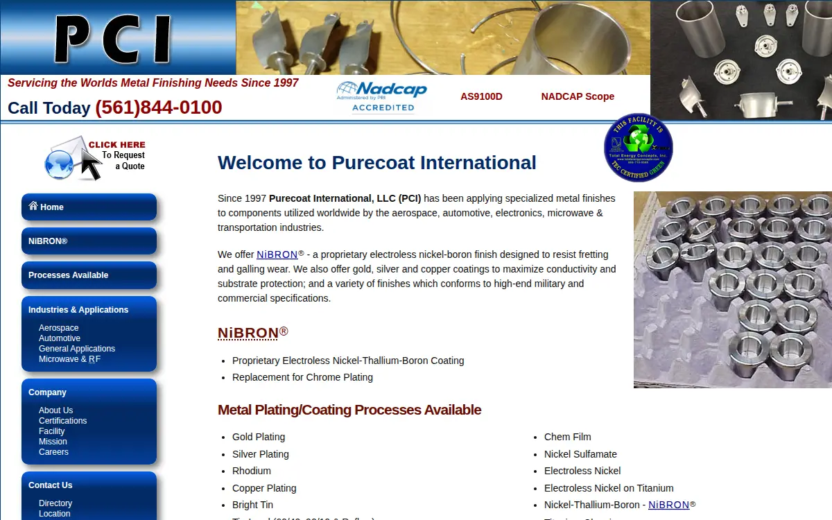 Homepage of Purecoat International, LLC