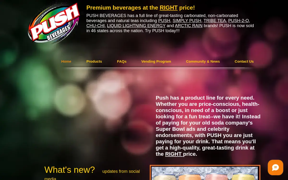 Homepage of Push Beverages, LLC