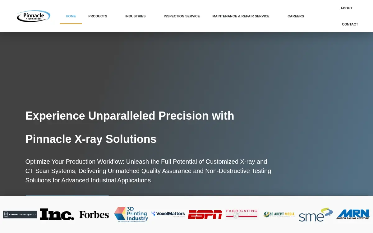 Homepage of Pinnacle X-ray Solutions LLC