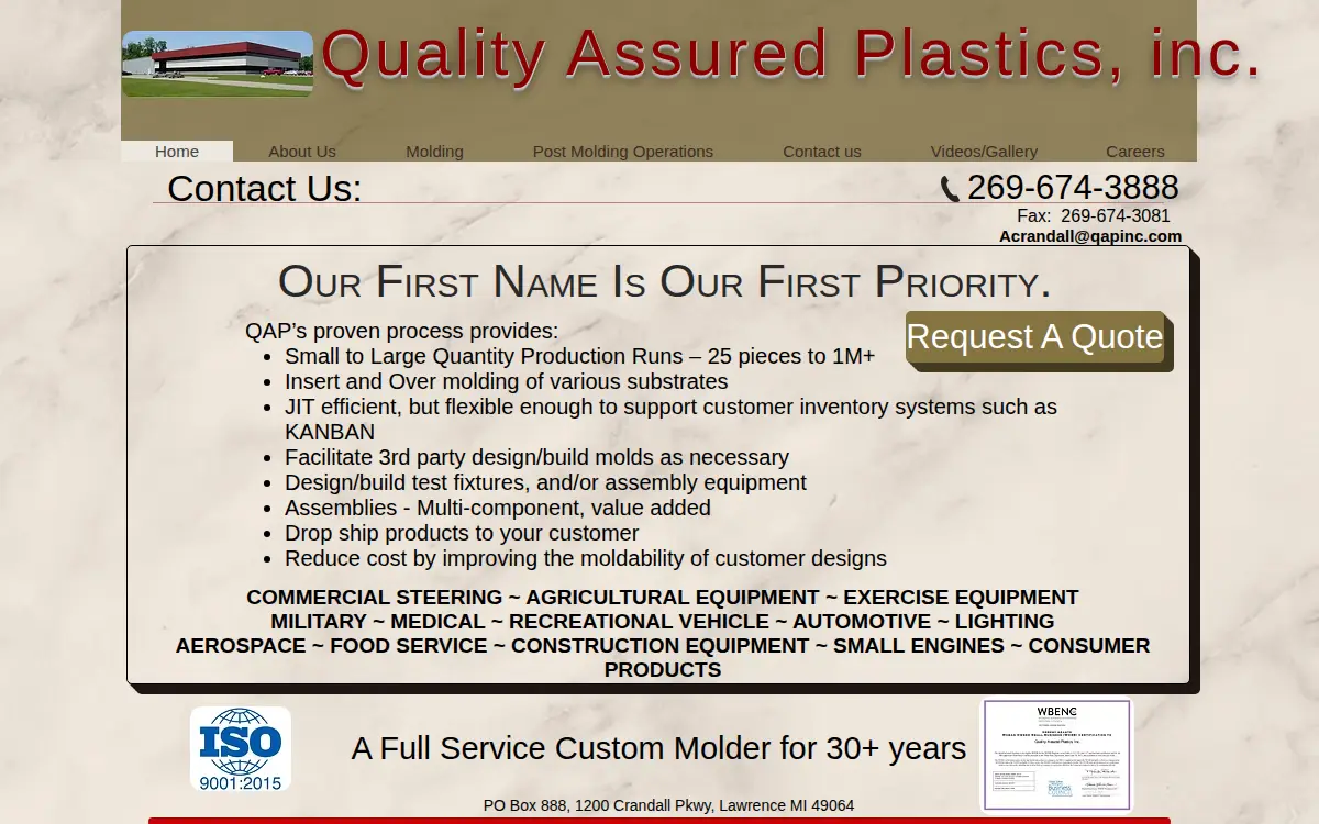 Homepage of Quality Assured Plastics INC