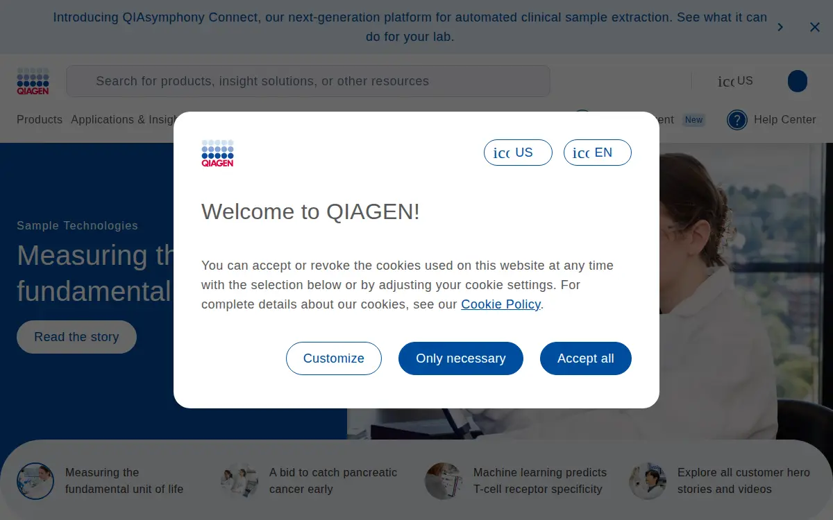 Homepage of Qiagen Sciences LLC