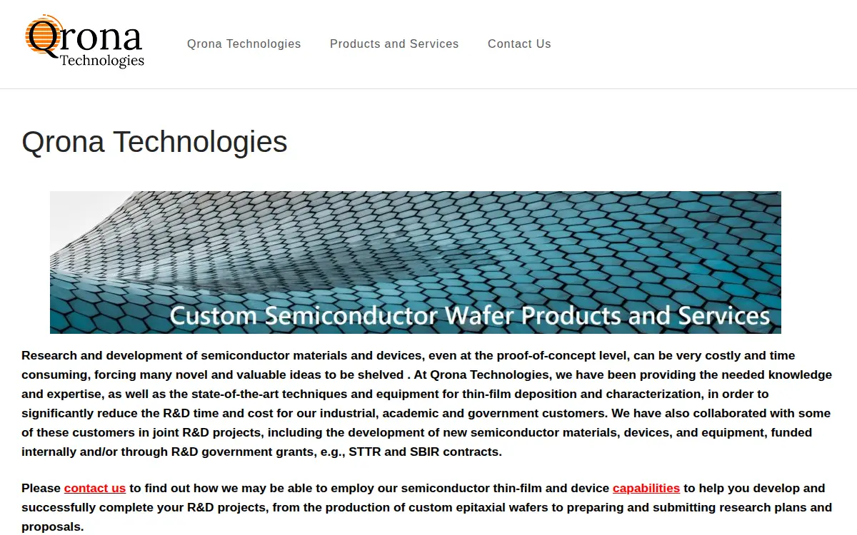 Homepage of Qrona Technologies LLC