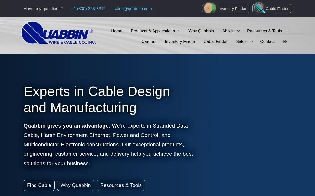 Homepage of Quabbin Wire & Cable CO INC